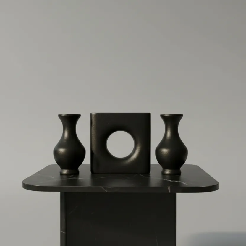 Noir Halo Set, handcrafted terracotta vase set, matte black finish