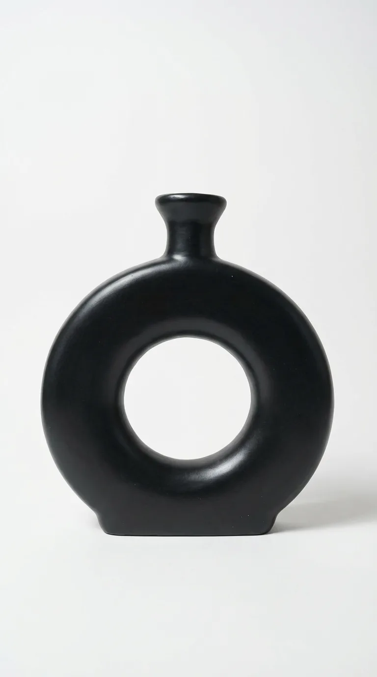 Noir Orbit Vase, handcrafted terracotta vase, matte black finish